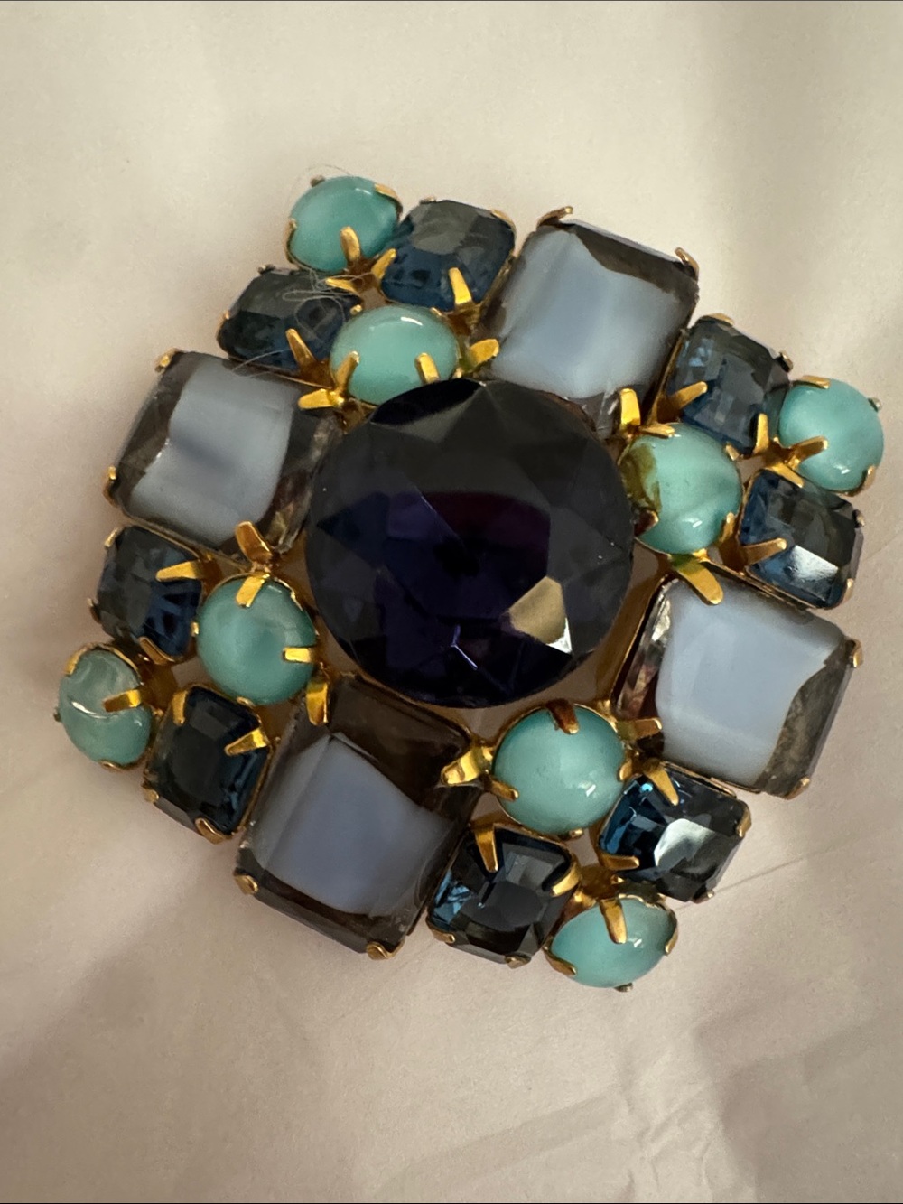 Gold-Tone Blue & Teal Vintage Cluster Brooch